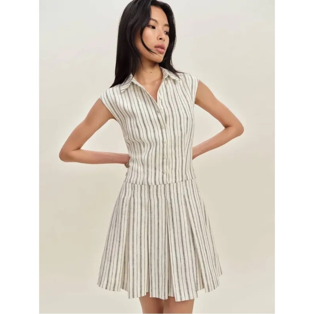 Reformation Arella Linen Dress Striped Sz 4 NWT